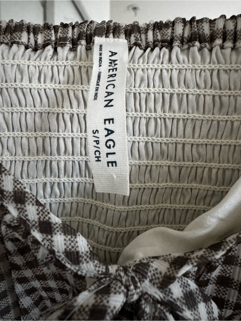 American Eagle  Brown Gingham Tie-Shoulder Peplum Cami - Picture 5 of 5